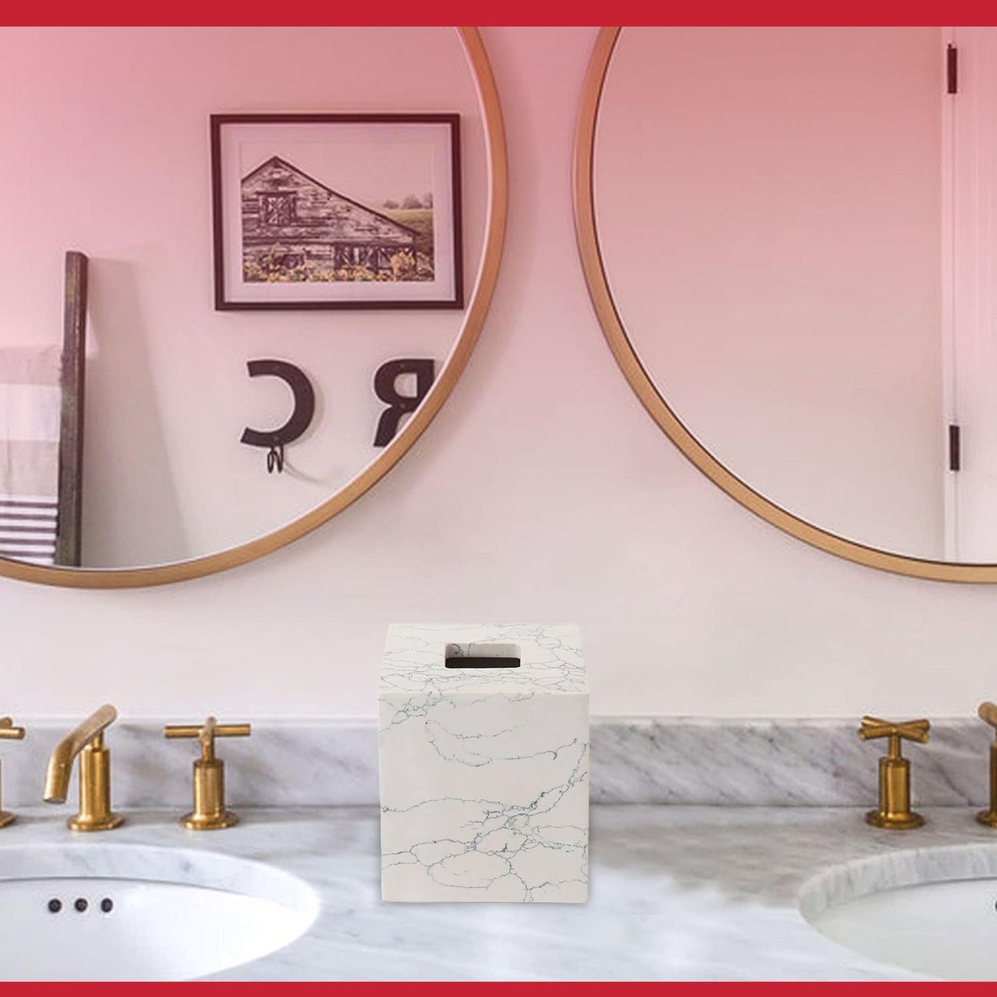 Luxury Tissue Holder - Engineered White Stone, Spa Vibes, & Elegant Blue Veining