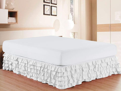 Simple Elegance 1500 Series Queen Size White Flamenco Ruffled Bed Skirt with 15" Drop