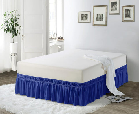 EasyWrap Imperial Blue Elastic Ruffled Bed Skirt with 16" Drop - Queen/King