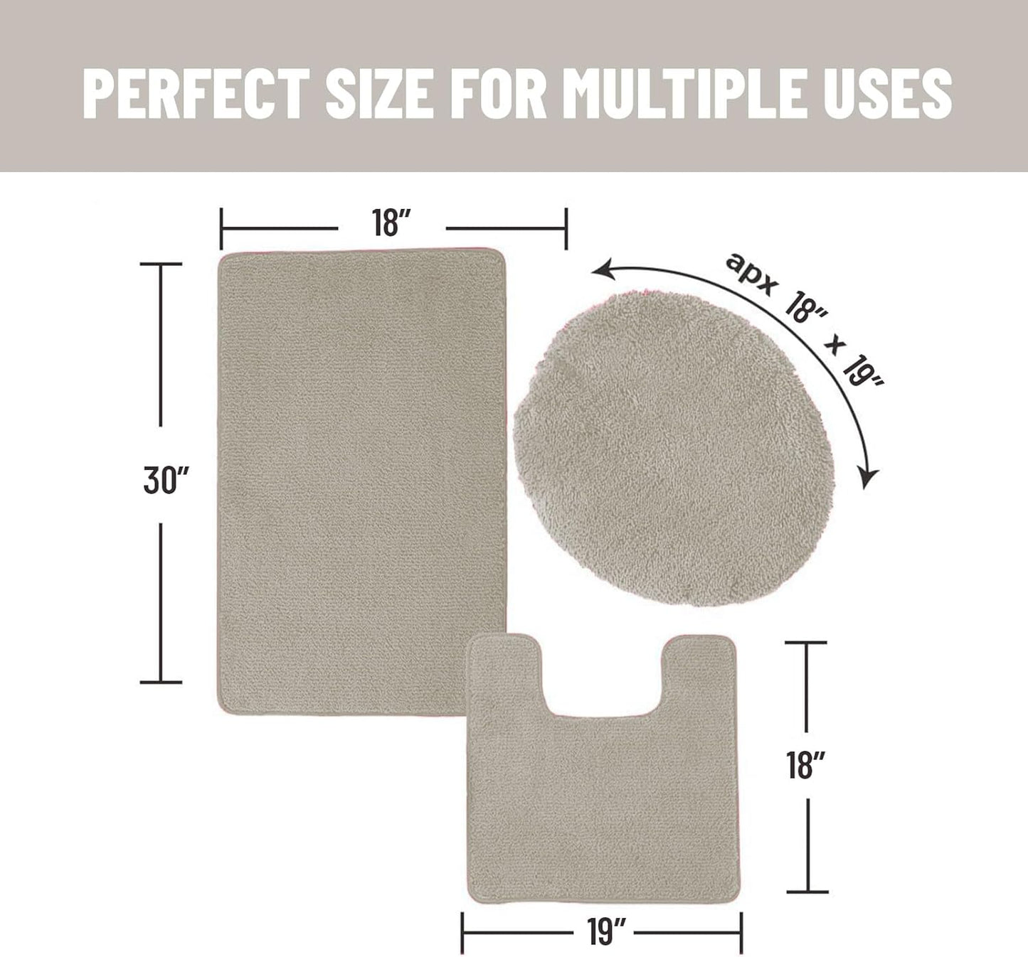 3 Piece Bath Rug Set: 1 Bath Rug, 1 Contour Mat and 1 Toilet Seat Cover