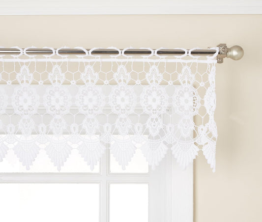 Medallion Tailored Window Curtain Valance, 35" x 12", White