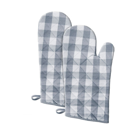 Traditional Elegance Buffalo Check Oven Mitt - Grey - 7-in x 13-in - Set of Two