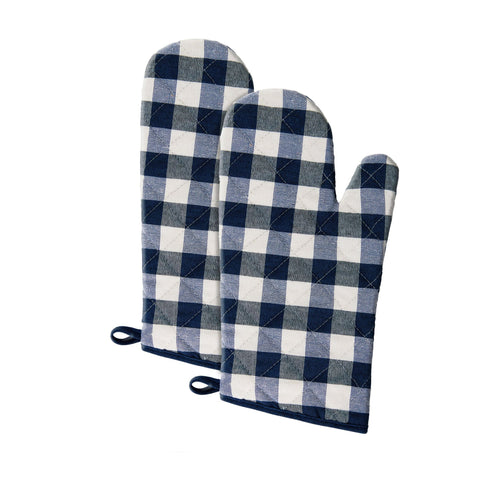 Traditional Elegance Buffalo Check Oven Mitt - Navy - 7-in x 13-in - Set of Two