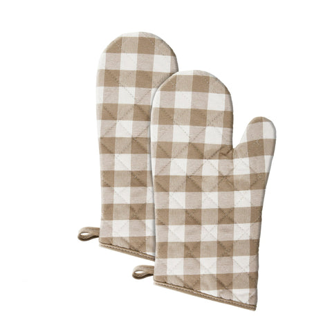 Traditional Elegance Buffalo Check Oven Mitt - Taupe - 7-in x 13-in - Set of Two