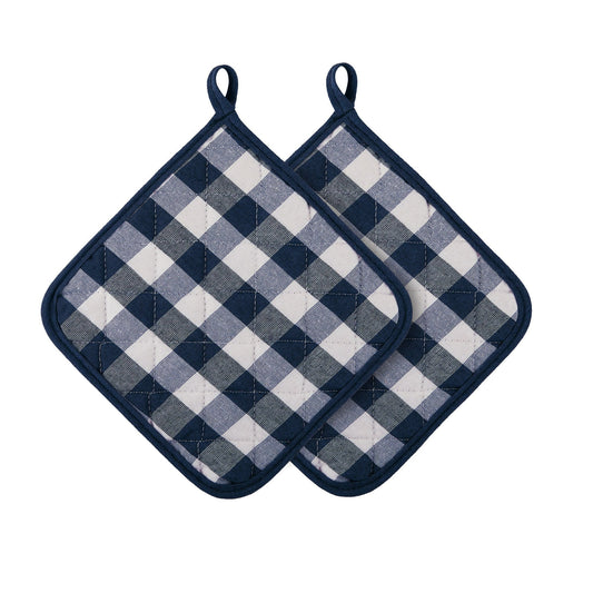 Traditional Elegance Buffalo Check Pot Holder - Navy - Set of Two