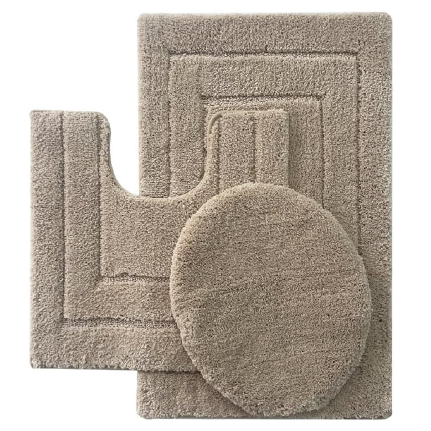 Ben & Jonah Clearwater Collection – 3-Piece Bathroom Rug Set – Beige – Soft Microfiber Bath Mat, Contour Rug & Lid Cover