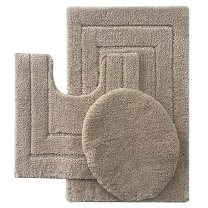 Ben & Jonah Clearwater Collection – 3-Piece Bathroom Rug Set – Beige – Soft Microfiber Bath Mat, Contour Rug & Lid Cover