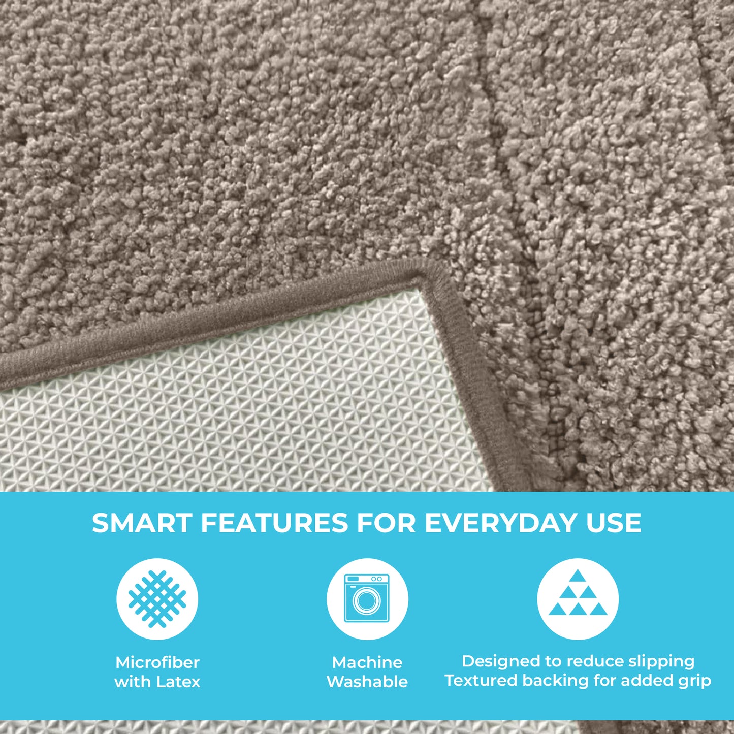 Ben & Jonah Clearwater Collection – 3-Piece Bathroom Rug Set – Beige – Soft Microfiber Bath Mat, Contour Rug & Lid Cover