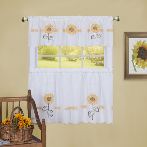 Traditional Elegance Sun Blossoms Embellished Tier and Valance Window Curtain Set - 56x36 - Multi