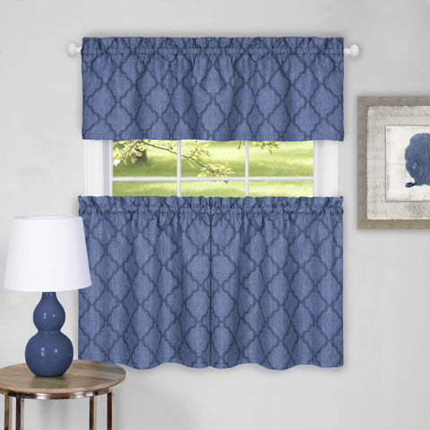 Traditional Elegance Viola Window Curtain Tier Pair and Valance Set - 58x36 - Blue