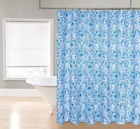 Royal Bath Blue Damask Water Repellant Fabric Shower Curtain -70" x 72"