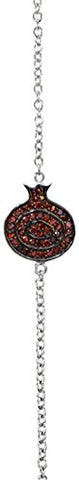 Silver Pomegranate Bracelet With Red Stones - 8 inch 