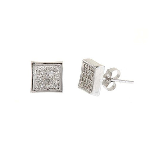 Ben and Jonah 925 Silver Micro Pave 8mm Incave Square Stud Earrings with CZs
