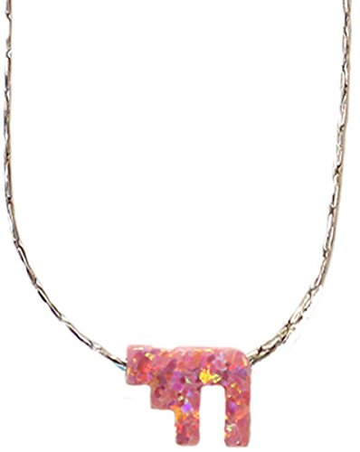 Opal Pink Chai With Silver Necklace - Chain 18 inch  Pendant 1/4 inch  W 1/4 inch  H