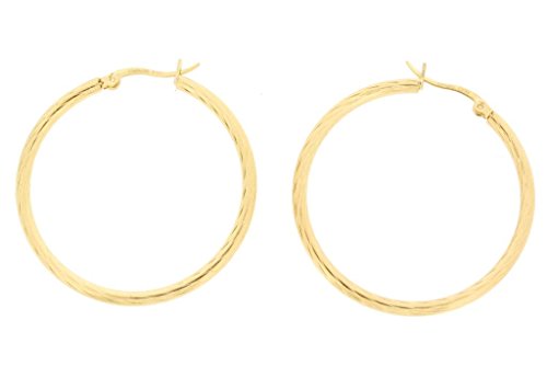 Ben and Jonah Stainless Steel Gold Plated Textured Hoop Earring (40mm)