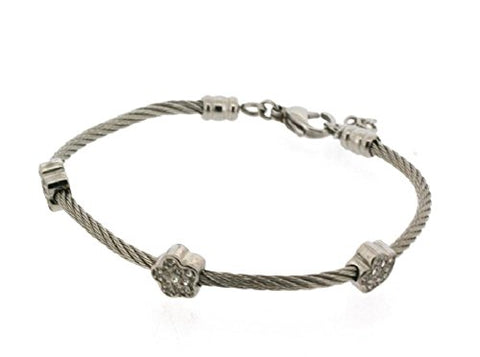 Ben and Jonah Stainless Steel Ladies Cable Bracelet with Star Static Charms Cover with Clear Stones