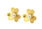 Ben and Jonah Stainless Steel Gold Plated 3 Heart Shaped Petal Flower Stud Earring with Faux Pearl Center