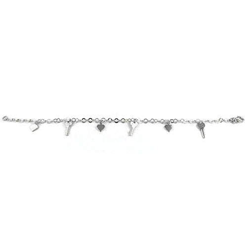 Ben & Jonah 925 Sterling Silver Key and Lock Lovers Charm Anklet (10.25 inch  L Adjustable)