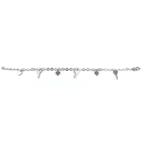 Ben & Jonah 925 Sterling Silver Key and Lock Lovers Charm Anklet (10.25 inch  L Adjustable)