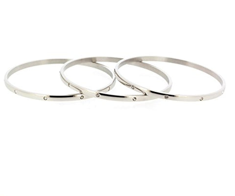 Ben and Jonah Stainless Steel Fancy Set of 3 Bangles with Clear Stones 70mm