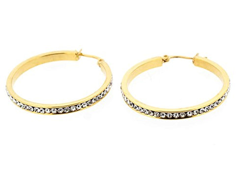 Ben and Jonah Stainless Steel Gold Plated Fancy Hoop Earring with Complete Clear Stone Coverage (35mm)