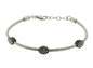 Ben and Jonah Stainless Steel Ladies Cable Bracelet with Oval Black Plated Static Charms Cover with Clear Stones