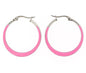 Ben and Jonah Stainless Steel Flat Crescendo (Wider on the Bottom) Hoop Earring with Pink Oil Paint