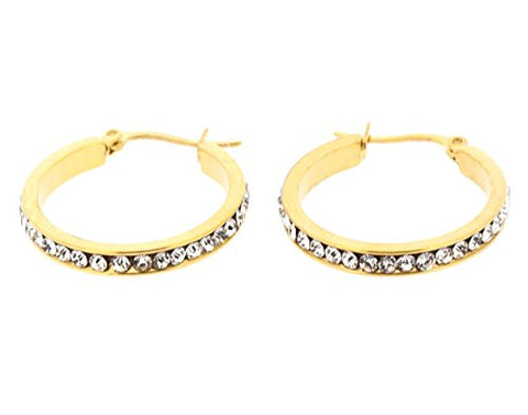 Ben and Jonah Stainless Steel Gold Plated Fancy Hoop Earring with Complete Clear Stone Coverage (25mmx35mm)