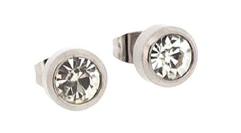 Ben and Jonah Stainless Steel Clear Stone Stud Earring