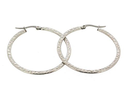 Ben and Jonah Stainless Steel Textured Mosaic Designed Hoop Earring 35mm