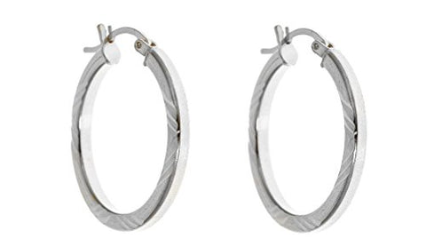 Ladies' Sterling Silver 925 Track Design 35mm Hoop Earrings