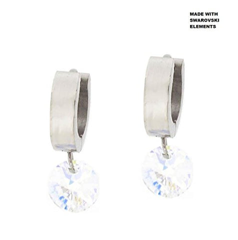 Ben and Jonah Stainless Steel Huggie Base Earring with Hanging Swarovski Elements Crystals