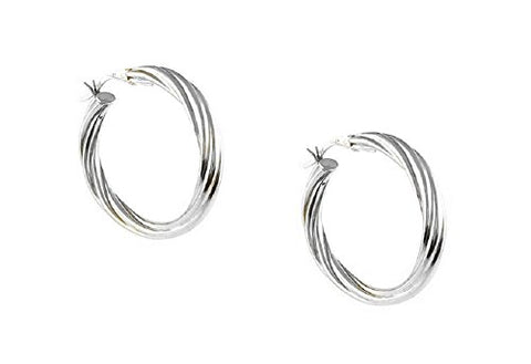 Ladies' Sterling Silver 925 Licorice Twist Design 35mm Hoop Earrings