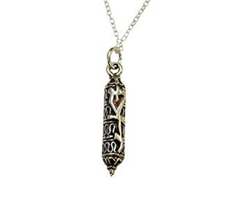 Silver Mezuzah Necklace - Chain 18 inch  Pendant 1 inch H 1/8 inch  D