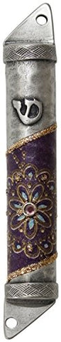 Ultimate Judaica Mezuzah Case Pewter 8cm Purple