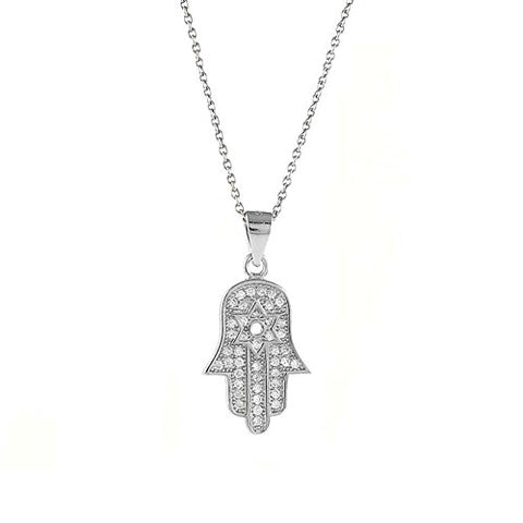 Ben and Jonah 925 Sterling Silver CZ Micro Pave Star of David in Hamsa with 18 inch  Link Chain