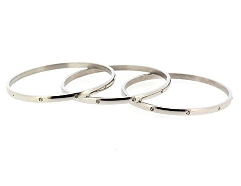 Ben and Jonah Stainless Steel Fancy Set of 3 Bangles with Clear Stones 64mm