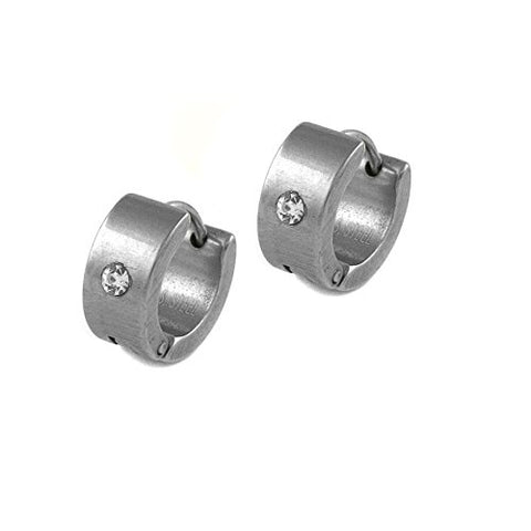 Ben and Jonah Stainless Steel Huggie Earring with One Clear Stone