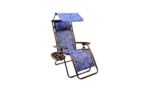 Patio Bliss GRAVITY FREE Chair with Sun-Shade and Cup Tray - Blue Floral Swirl