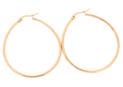 Ben and Jonah Stainless Steel Rose Gold Plated Lagrima Rosa Hoop Earring (40mm x 2mm)