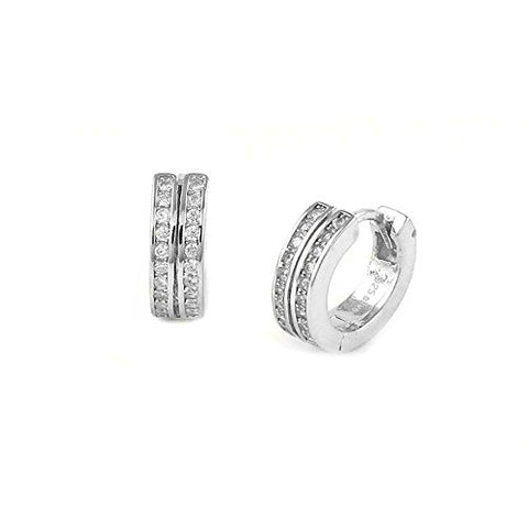 Ben and Jonah 925 Silver Huggie Earrings with 2 rows of Clear stones