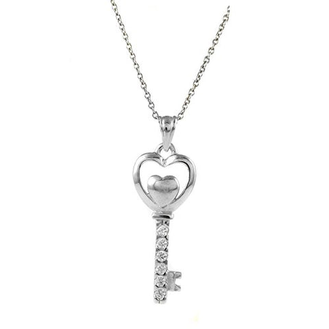 Ben and Jonah 925 Sterling Silver Heart Key Pendant with Stones and 18 inch  Chain