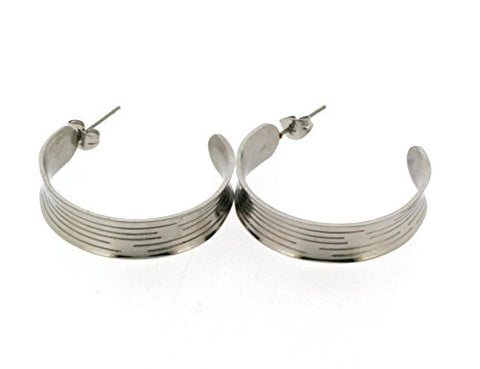 Ben and Jonah Stainless Steel Crescent Moon Earring with Lined Craters