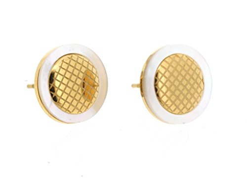 Ben and Jonah Stainless Steel and Gold Plated Stud Earring with Mother of Pearl Border and Inner Honeycomb Design