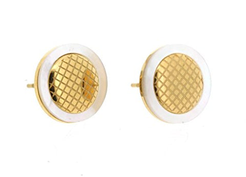 Ben and Jonah Stainless Steel and Gold Plated Stud Earring with Mother of Pearl Border and Inner Honeycomb Design