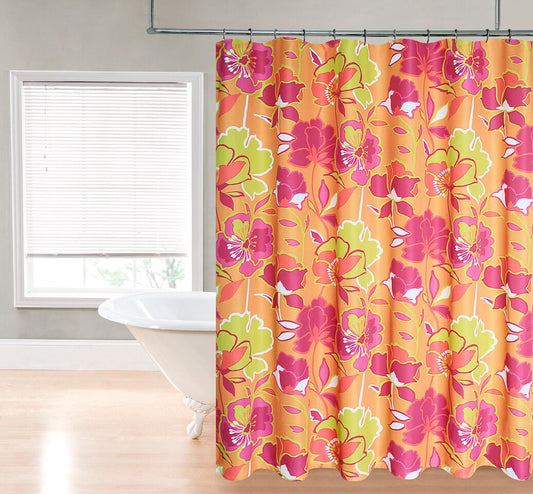 Royal Bath Retro Neon Floral Fantasy Water Repellant Fabric Shower Curtain -70" x 72"