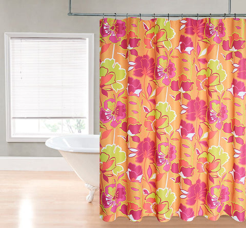 Royal Bath Retro Neon Floral Fantasy Water Repellant Fabric Shower Curtain -70" x 72"