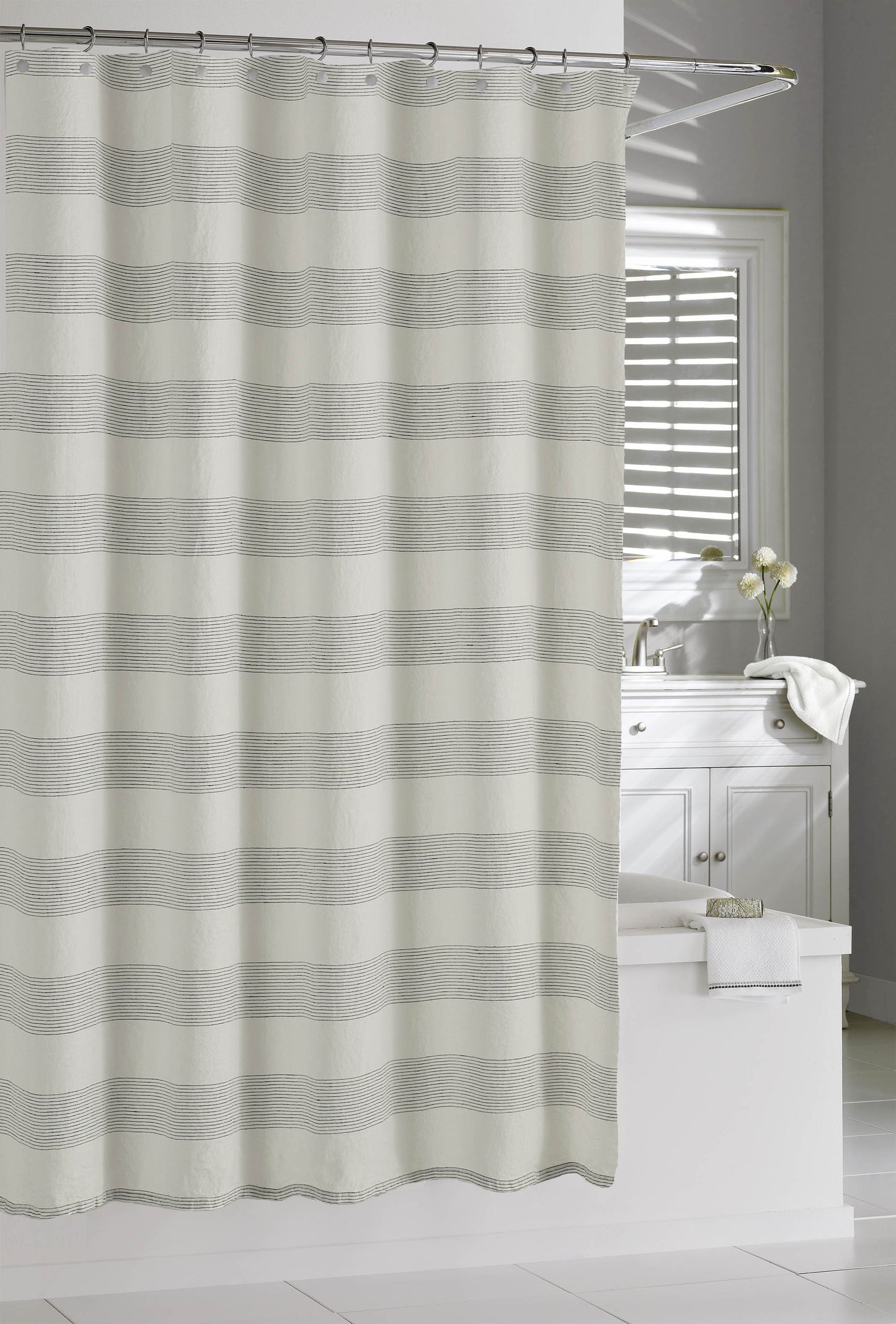 Royal Bath 100% Linen White/Indigo Paralela Marinha Shower Curtain (72" x 72")