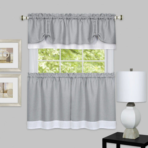 Traditional Elegance Kate Window Curtain Tier and Valance Set 58x36/58x14 - Grey/White