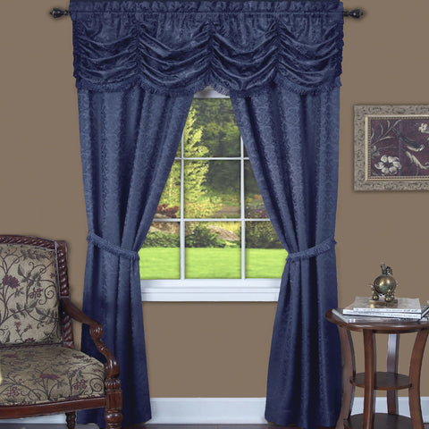 Traditional Elegance Harmony 5 Piece Window Curtain Set - 55x84 - Navy